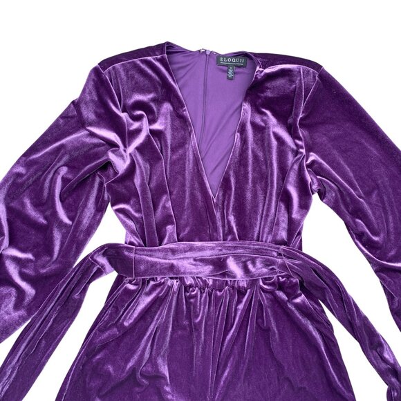 Eloquii Velvet Wide Leg Whimsigoth Jumpsuit Sz 14 Purple Party Cocktails Stretch - Picture 4 of 13